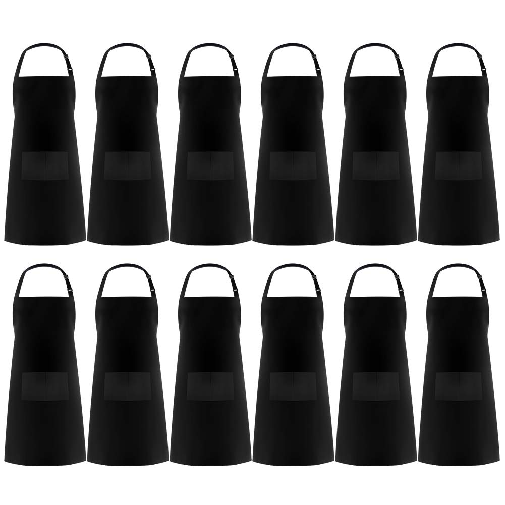 Women Men,Chef Syntus 1 Pack 3 Pockets Adjustable Bib Apron Thicker Version Waterproof with Extra Long Ties Cooking Kitchen Aprons for BBQ Drawing Black